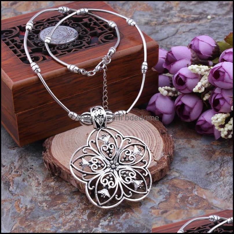 

Pendant Necklaces Pendants Jewelry Womens Hollow Flower Tibetan Sier Fashion Gift National Style Wome Dhsrw
