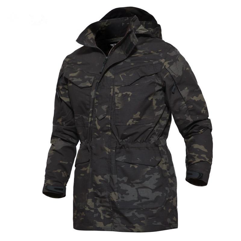 

Men' Jackets Camouflage Military Tactical Field Jacket Men Spring Waterproof Windbreaker Md-long Pockets Flight Hoodie Army Coat JacketMen, Khaki