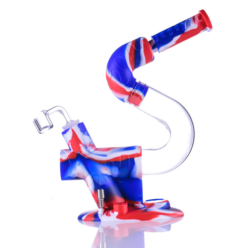 

Silicone water pipe detachable S shape bong Hookah Nector collecter kit metal tips and wax container,dabber tool