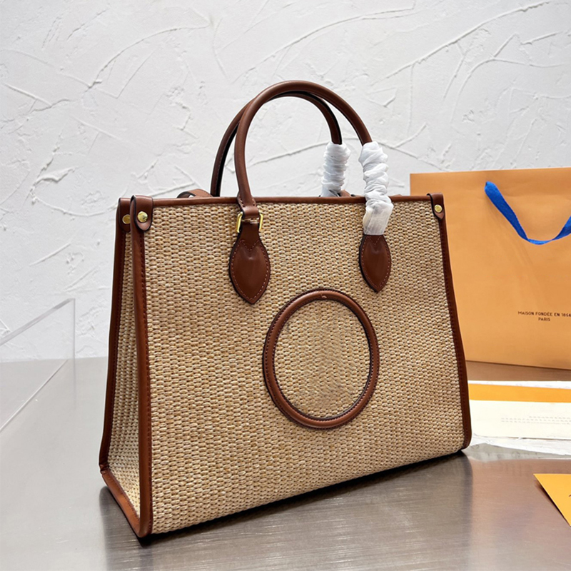 

Onthego Tote Bags Designer Handbags Crossbody Bag Fashion Shoulder Handbag Straw weaving High-capacity Travel Bags, Black