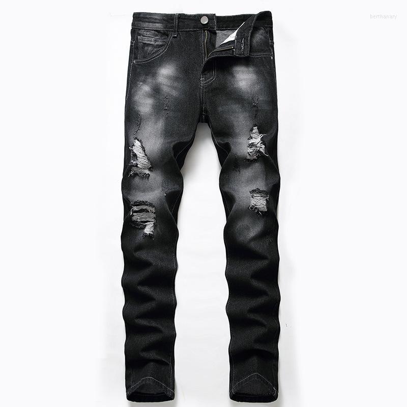 

Men's Jeans Denim Cross-border Hole Ruined Plus Size Casual European And American Ripped Pants Trend Bert22, Black