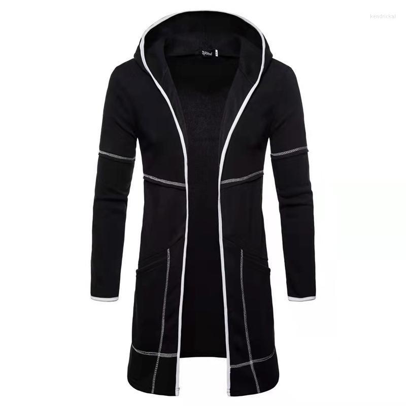 

Men's Trench Coats Mens Jacket Autumn Overcoats Casual Solid Mid-length Pocket Hooded Cardigan Coat For Men Clothing Long Kend22, Black