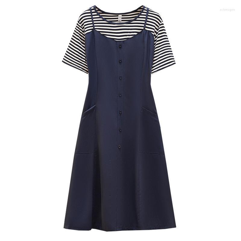 

Plus Size Dresses Womens Stripe Patchwork Loose T-shirt Dress -4XL XXL XXXL 3XL XXXXL Slim Casual Birthday Holiday Blouses Blusas Echm22, Navy blue