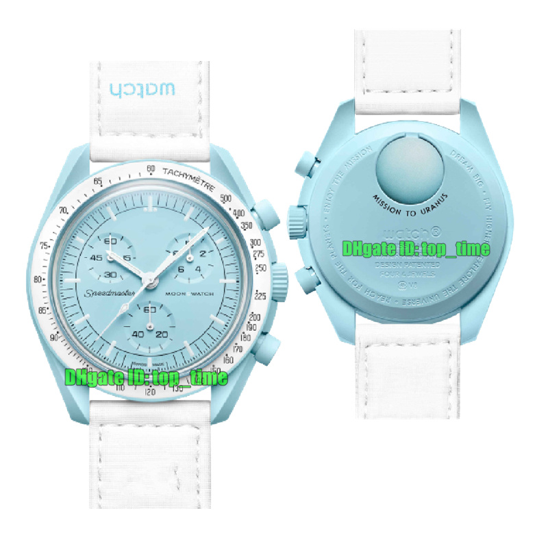 

2022 Bioceramic Moonswatch Swiss Quqrtz Chronograph Mens Watch SO33L100 Mission To Uranus 42mm Ceramic Blue Dial Textile Strap Gents Watches With Original Box, Vip
