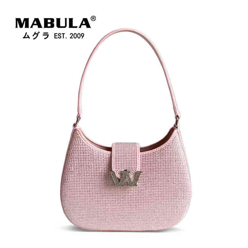 

HBP Shopping Bag Mabula Luxury Pink Sparkling Crystal Rhinestone Top Handle Hobo Purse Bling Women Evening Crossbody Bag Party Handbag 220723