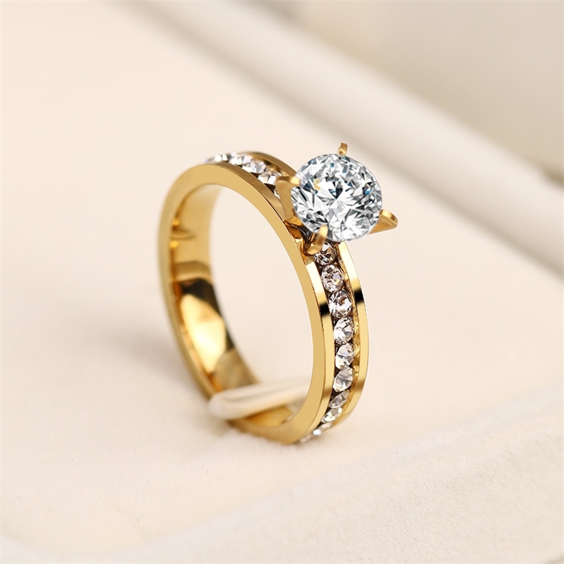 

CACANA 316L Stainless Steel Ring Crystal Rings For Women Circle CZ Fashion Engagement Jewelry Gifts Wholesale NOR58 220728