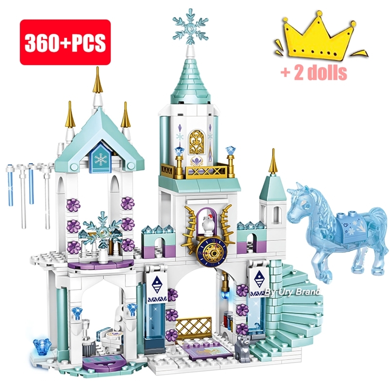 

Friends Princess Castle House Sets for Girls Movies Royal Ice Playground Horse Carriage DIY Building Blocks Toys Kids Gifts 220527