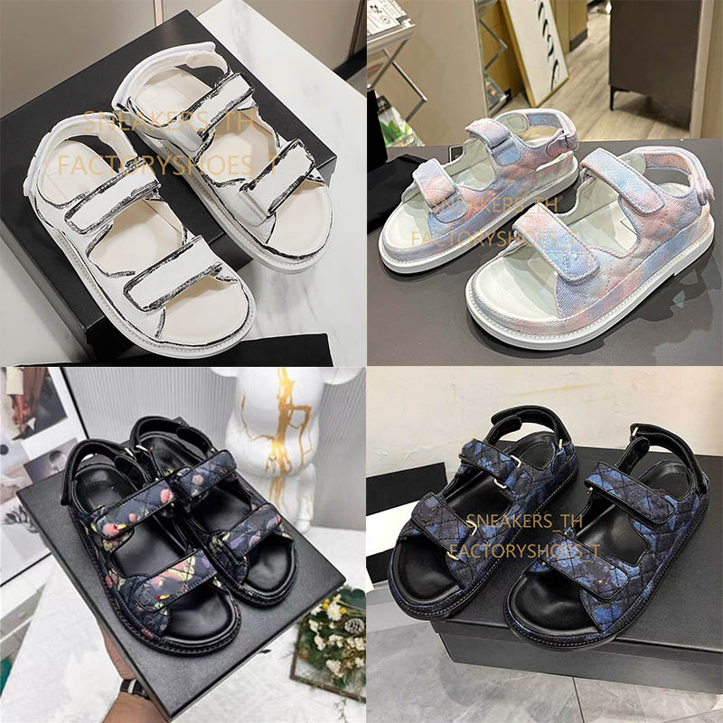 

Women Printed Fabric Sandals Designer Knitting Slippers Adjustable Velcro Metal Buckle Shoes Rainbow Print Leather Loafters Imported Sheepskin Lining Flip Flops, Color2