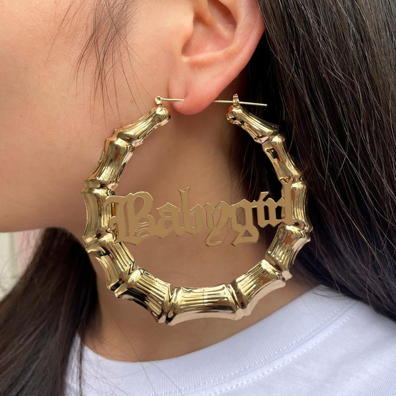 

Hoop & Huggie Personality Stainless Steel Letter Big Bamboo Earrings For Women Style Design Earring Fashion Geometry Jewelry GiftHoop