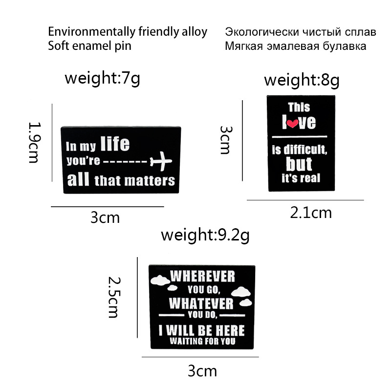 

Interesting phrase letter coat pine Brooch women's Enamel Black English letter alloy pin sweet bag accessories fashion wo