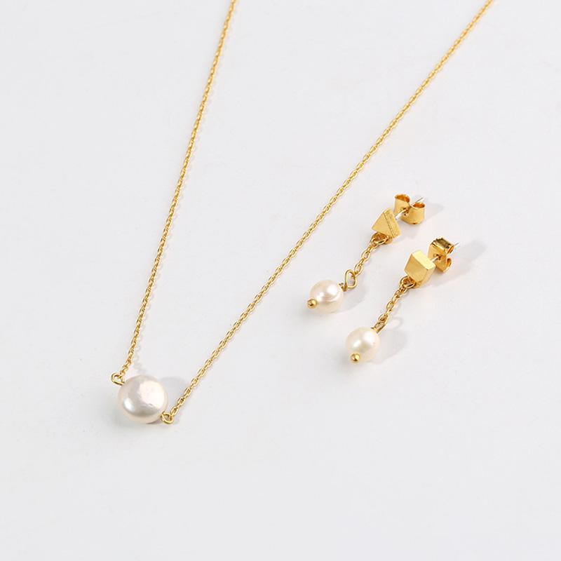 

Earrings & Necklace Women Natural Pearl Jewelry Set And Earring 18K Gold PlatedEarrings EarringsEarrings, As pic