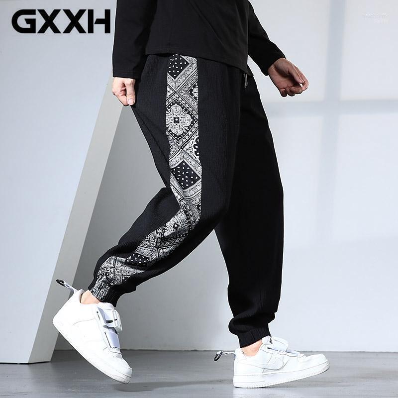 

Men's Pants GXXH Men Stitching Sides Ethnic Print Casual Loose Straight Joggers Sweatpants Streetwear Trousers Jogging Male Heat22, K10705 black