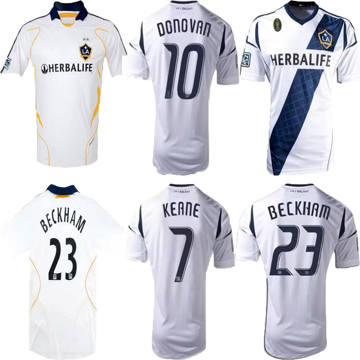 

2007 2012 RETRO LA Galaxy soccer jerseys Los Angeles Football shirt Vintage Thailand Quality Classic uniforms #23 Beckham Keane Donovan Magge Juninho Barrett, Ivory