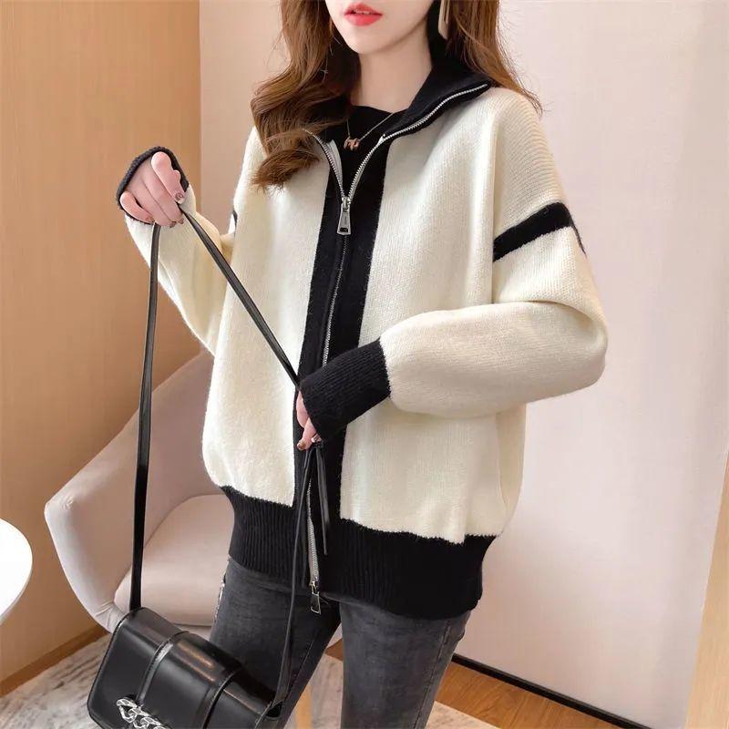 

Women's Knits & Tees Women's Cardigan Knitted Sweater Turtleneck Long Sleeves Zipper Vintage Fashion Casualn2022 Autumn A50Women's, Black