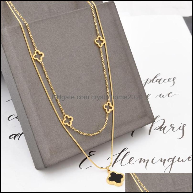 

Pendant Necklaces Pendants Jewelry Double Layered Clover Necklace 18K Gold Stainless Steel For W Dhkcr