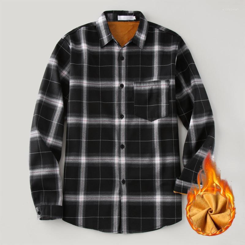 

Men's Casual Shirts Zip Shirt Men Blouse Regular Fit Button Plaid Printing Fleece Long Sleeves Pocket Turn-Down Collar Autumn Men's Summ, Black