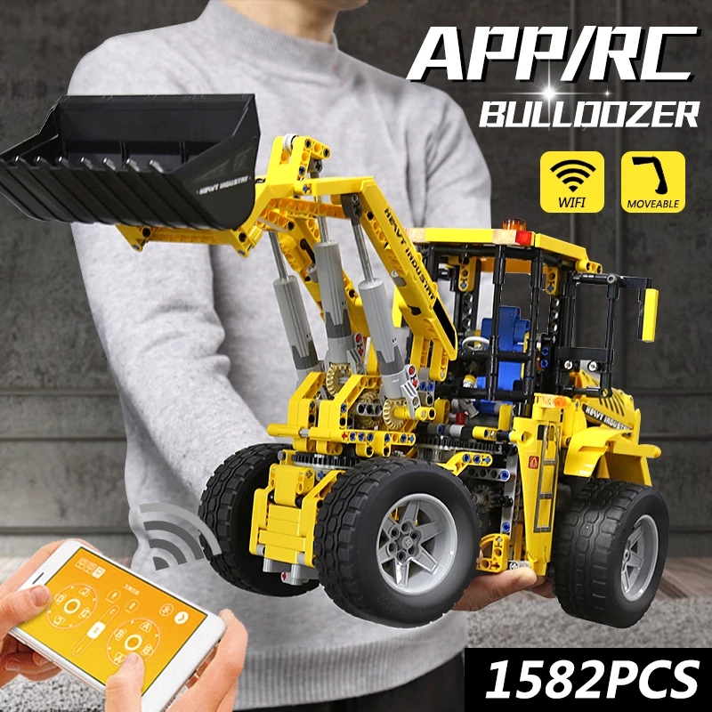 Technics Rc BULLDOZER Building Blocks City Series 13122 Earthmover Enginee Pushdozer Vehicles Education Bricks Boy Toys Gifts-image-523540083