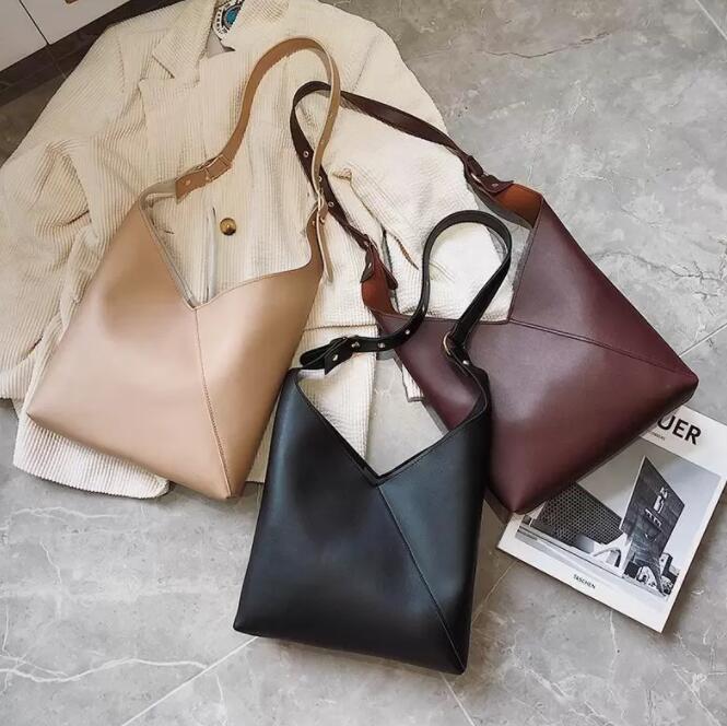 

New Brand Ladies Stitching Contrast Color PU Leather Bucket Bag Messenger Shoulder Female Travel Handbag, Only original box