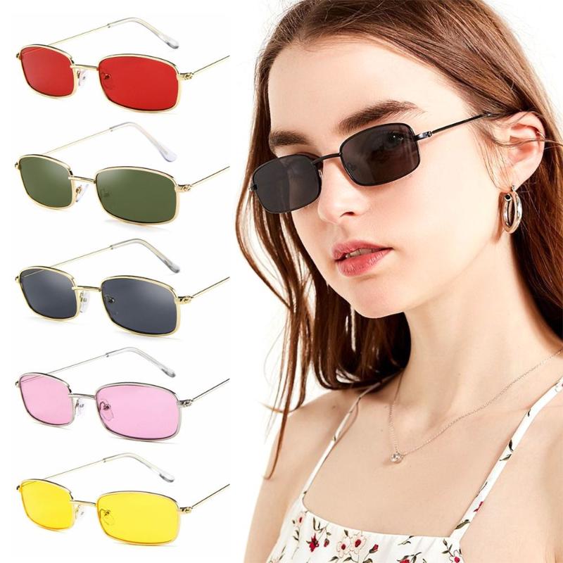 

Sunglasses Unisex Colorful Small Shades Rectangle UV400 Metal Frame Clear Lens Sun Glasses Eyewear Men Women Retro GogglesSunglasses