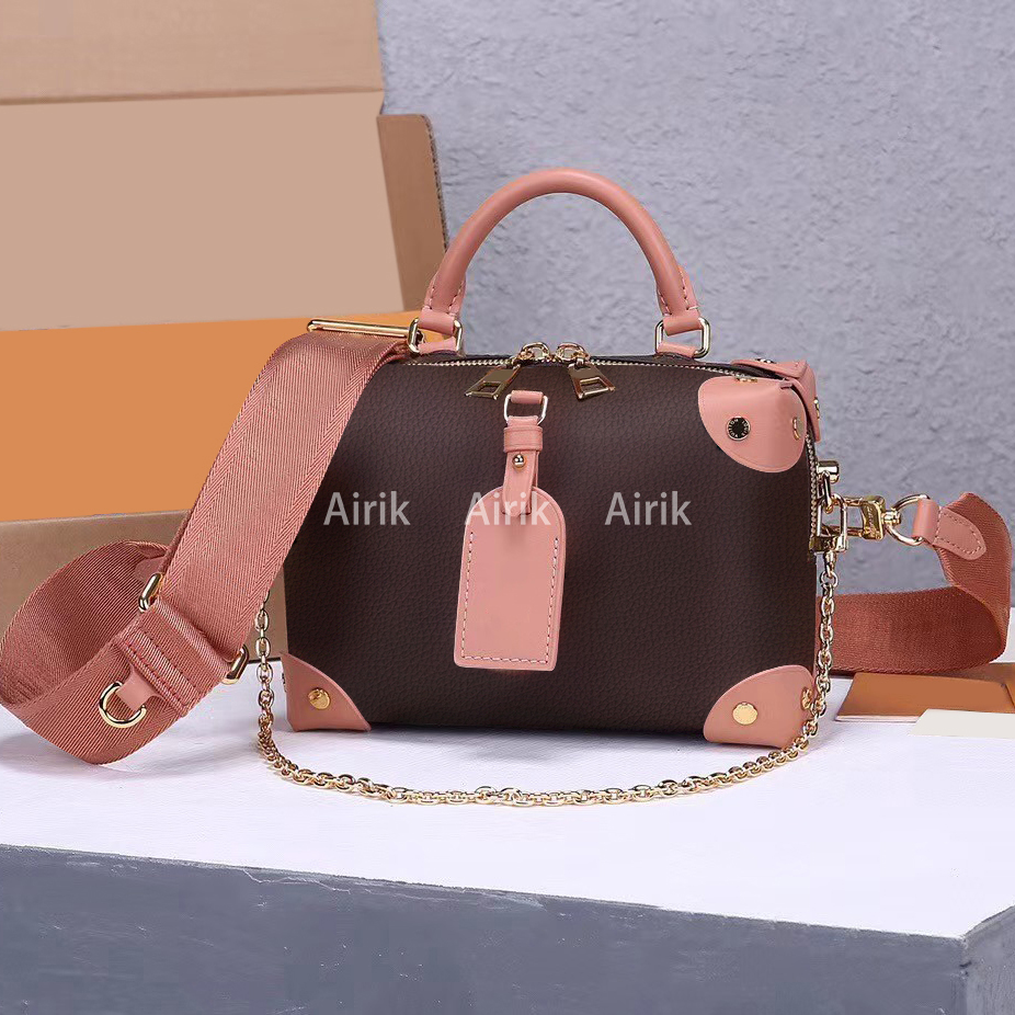 

Leather bags for women Brown handbag Removable wide shoulder strap airik Women's designer shoulder bag Luxury messenger bag M45393 M45571 size 20*14*7.5, Brown pink 1