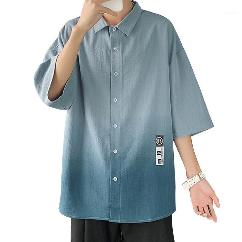 

Men's Casual Shirts Men Short Sleeve Button Down Harajuku Gradient Color Lapel Loose Blouse