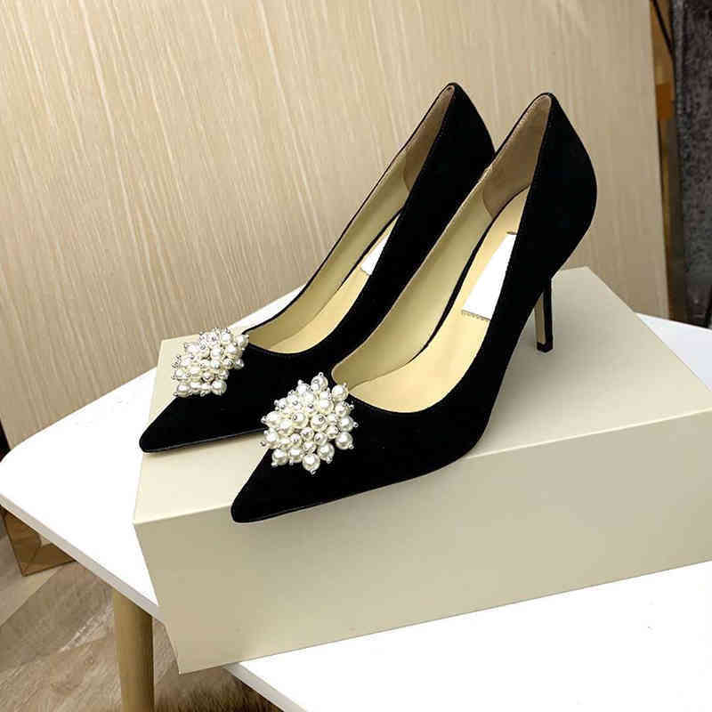 

Sandals High Heels Women Brand Luxury Pearl Flower Pumps Fashion Beaded Shallow Mouth Thin Heeled Wedding Shoes 220315, Black 10cm