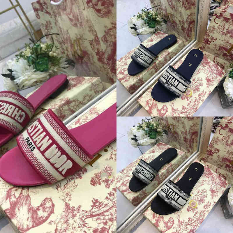 

Designers Di0r d Home Net Red 2022 Spring and Summer Embroidered Letters Wear Flat Slippers Beach Leisure Women's Sandals, Rose pink