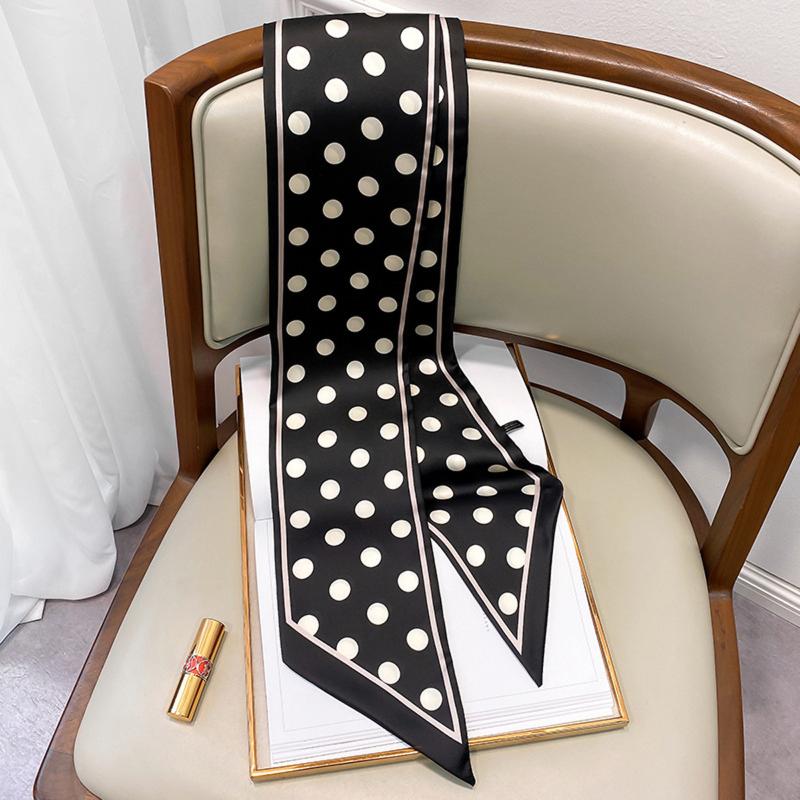 

Berets 15*150cm Women Scarves 8 Colors Polka Dot Fashion Long Silk Scarf Fabric Girl Beach Shawls Bag Accessaries