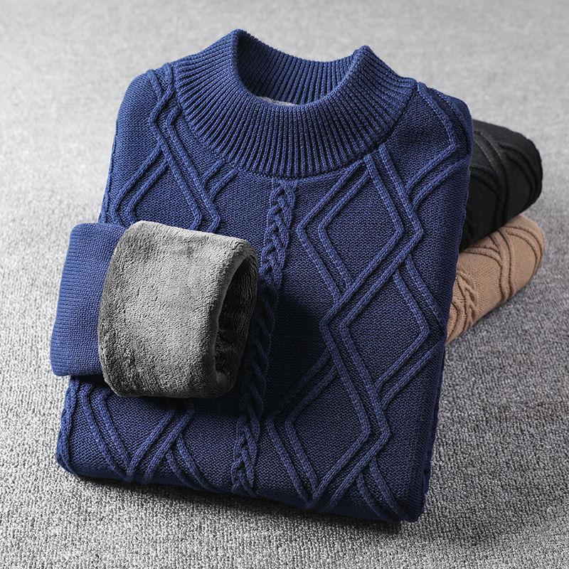 

Men's Sweaters Plus Velvet Mock Neck Sweater Men Korean Clothes 2022 Winter Knit Pullover Warm Flannel Lining Jumper Sueter Hombre, 87836 black plush