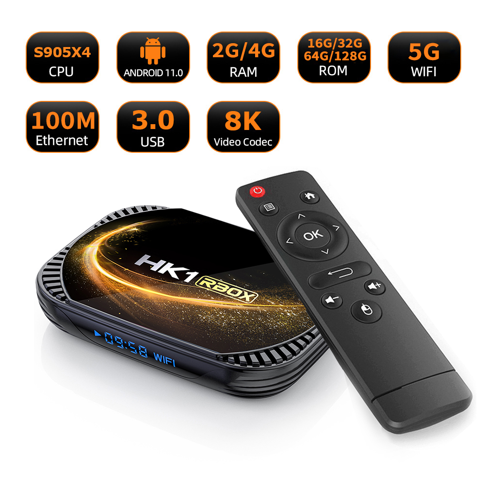 

HK1 RBOX X4s Android 11.0 TV Box Amlogic S905X4 8K 4G 32/64/128GB Dual Wifi 2.4G&5G PK X9 Air