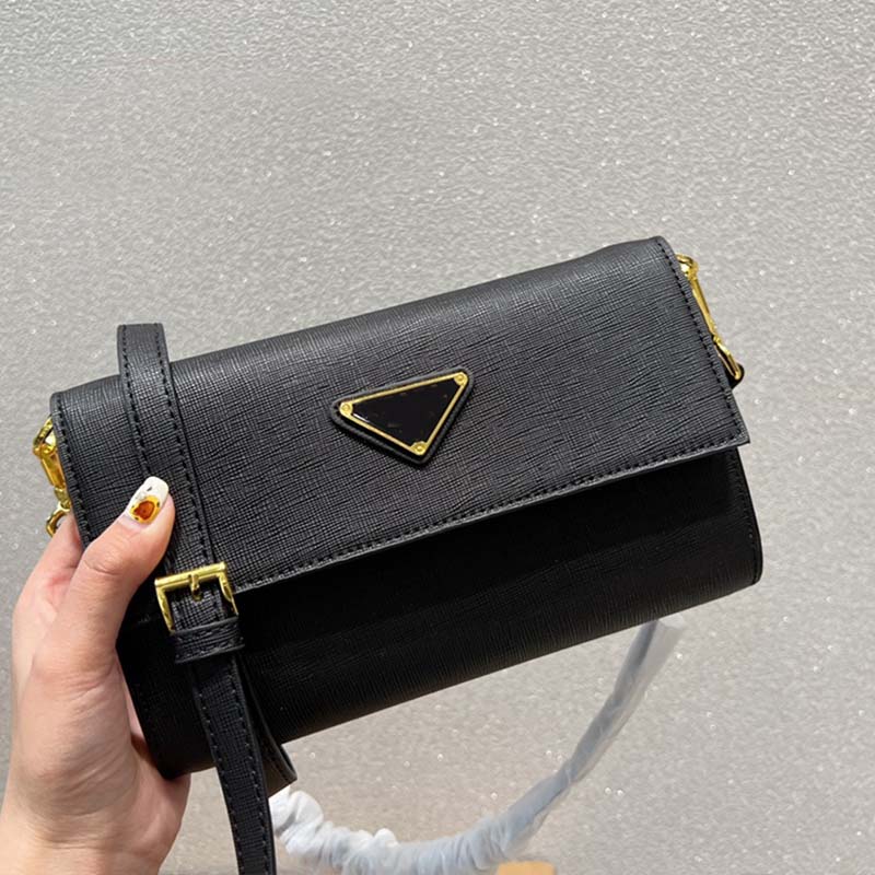 

Plain Envelope Purse Cross Body Bags Shoulder Bags Genuine Leather Thread Letter Gold Hardware Removable Thin Belt Strap Fashion Hasp Flap Messenger Handbags, Black