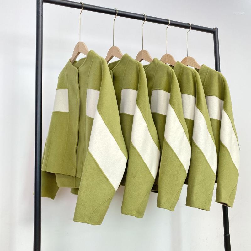 

Avocado Green Double Faced Wool Coat For Spring Women' Jackets
