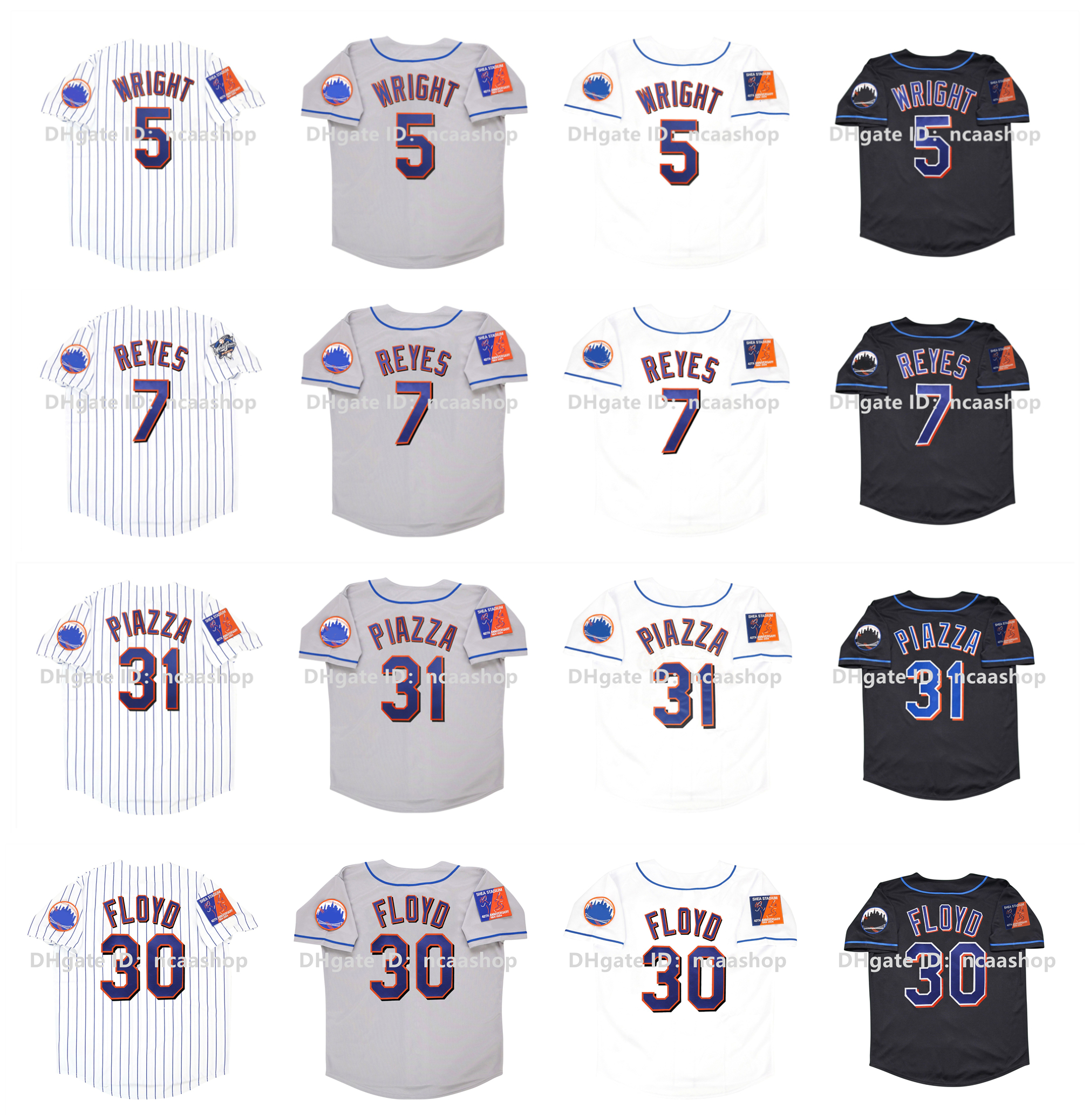 

Vintage 2004 40th Patch Baseball Jersey 5 David Wright 7 Jose Reyes Mike 31 Piazza 30 Cliff Floyd White Black Grey Size -XXXL, As pic