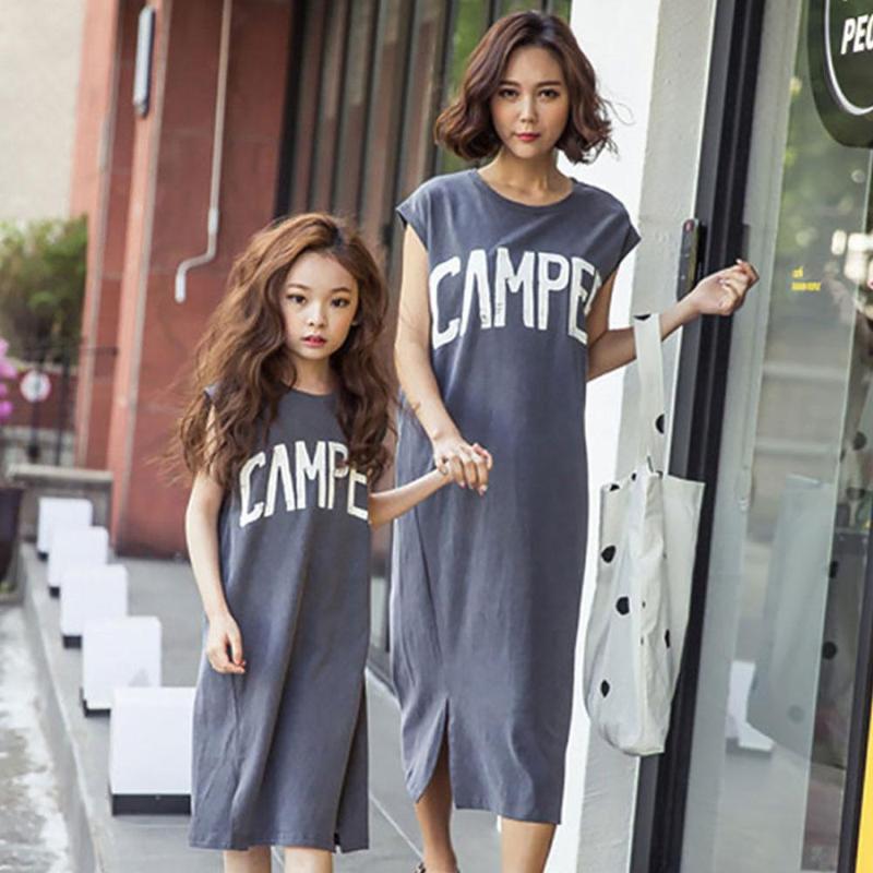 

T-shirts Summer Girls Long T Shirt Children Clothing Cotton Sleeveless Paternity Kids Vest Leisure Outwear Toddler Woman Casual OutfitsT-shi, Gray