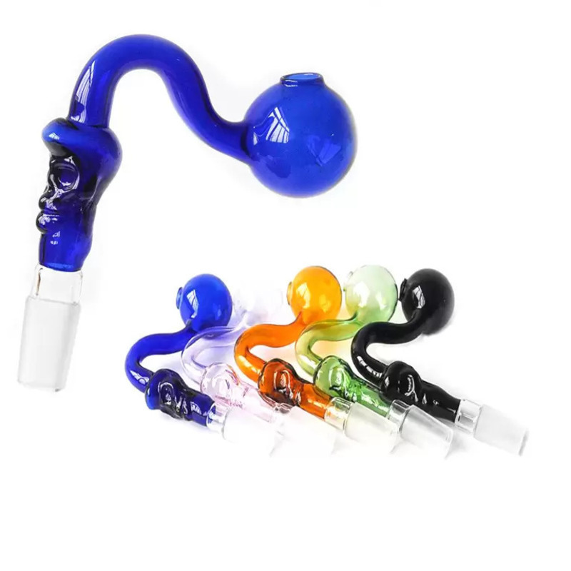 

Colorful Curved Glass bowl Oil burner pipe Skull shape 14mm 18.8mm male female joint smoking pipes