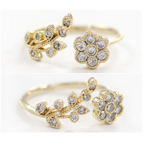 

ring women Korean version of fashion temperament diamond twisted leaves Ruyi flower open ring index finger ring female