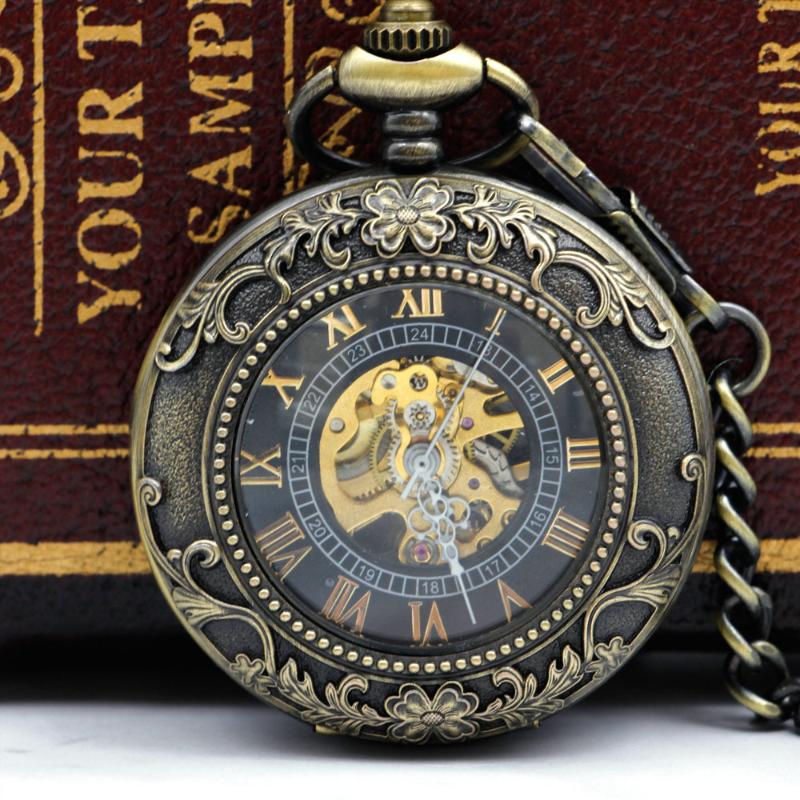 

Pocket Watches Vintage&Antiuqe Steampunk Mechanical Necklace Retro Skeleton Fob & Watch With Chain PJX052Pocket, No box