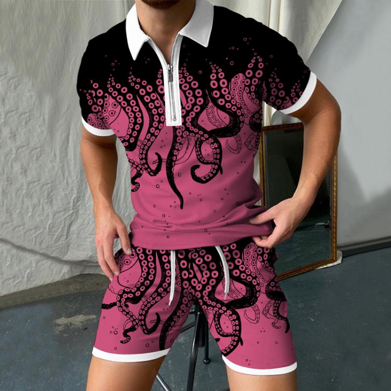 

Men's Tracksuits Size Shirt Summer Men Sports Suits Running Fitness Set 3D Octopus Print Zipper Tshirt And Shorts Mans Casual TracksuitMen's, Zc-390