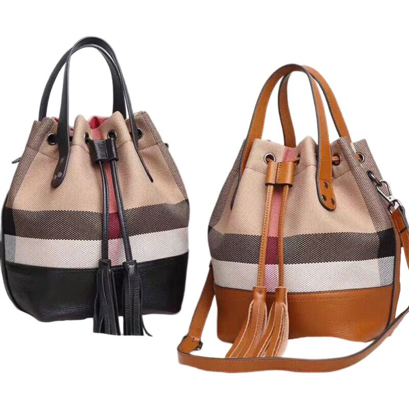 

Women Drawstring designer bucket bag Plaid Shoulder Bags Canvas Checkered leather crossbody bag With Zipper Pocket Small Card Handbag luxury tote Waterproof Linen, Burgundy