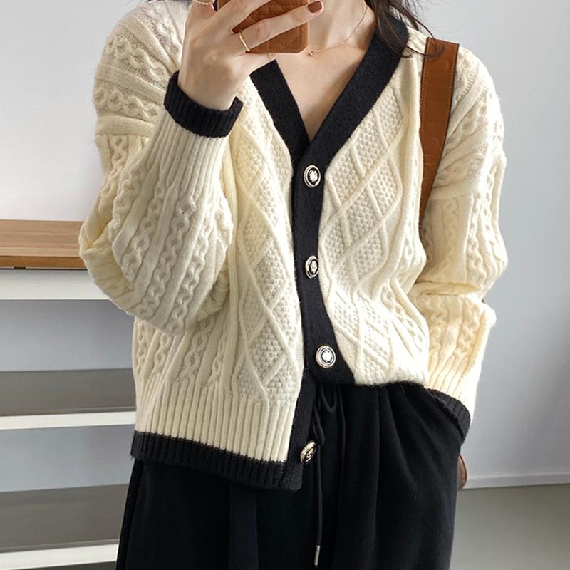 

Women's Knits & Tees Twist Knitted Cardigan Women 2022 V-Neck Long-Sleeved Autumn Sweater Coat Female Casual Korean ClothingWomen's, Black