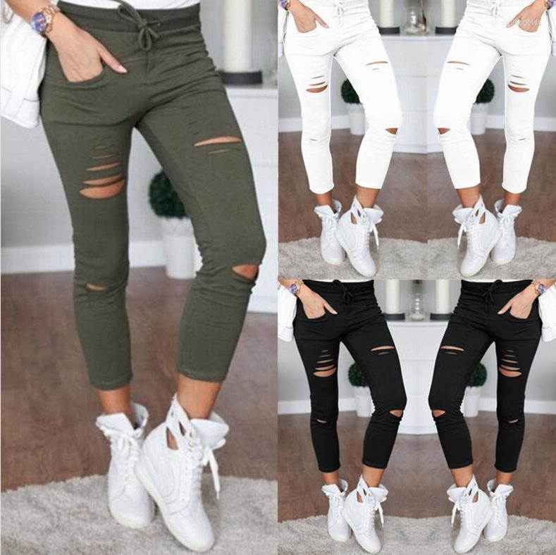 

Women' Pants Sexy Women Goth Punk Slashed Ripped Cut Out Slit Stretch Leggings Black Hold Pencil, Light blue