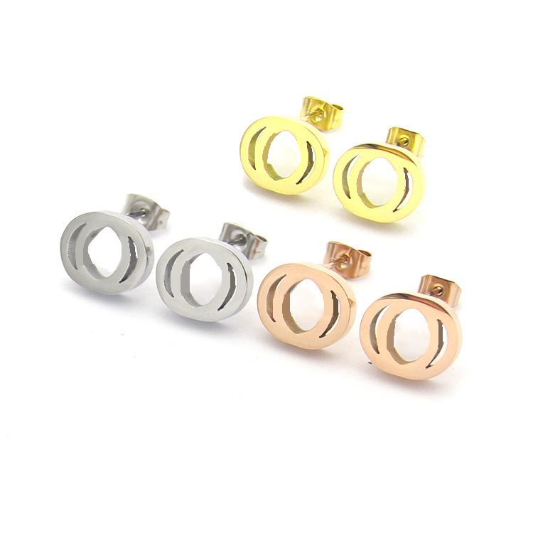 

20 Mixed Styles Cute Size Stainless Steel Fashion Studs Silver Rose Gold Earring Women Designers Earings Love engagement Jewelry Wholesale