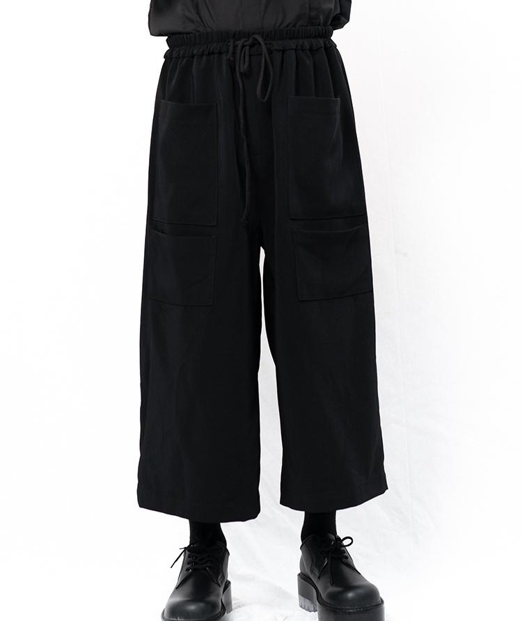 

Men's Pants Casual Black Trousers Simple Wide Leg Elastic Waist Multi Pocket Bell Bottoms Large
