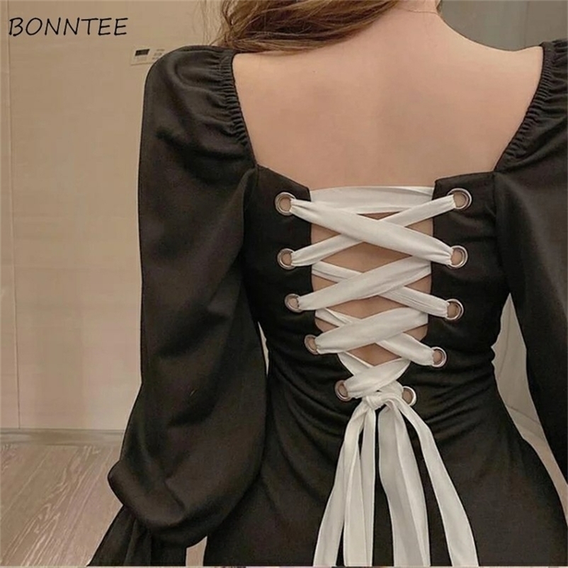 

Dress Women Fashion Vintage Backless Lace up Design Chic Black Femme Vestidos Classic Party Clubwear Retro Spring Girls Dresses 220614