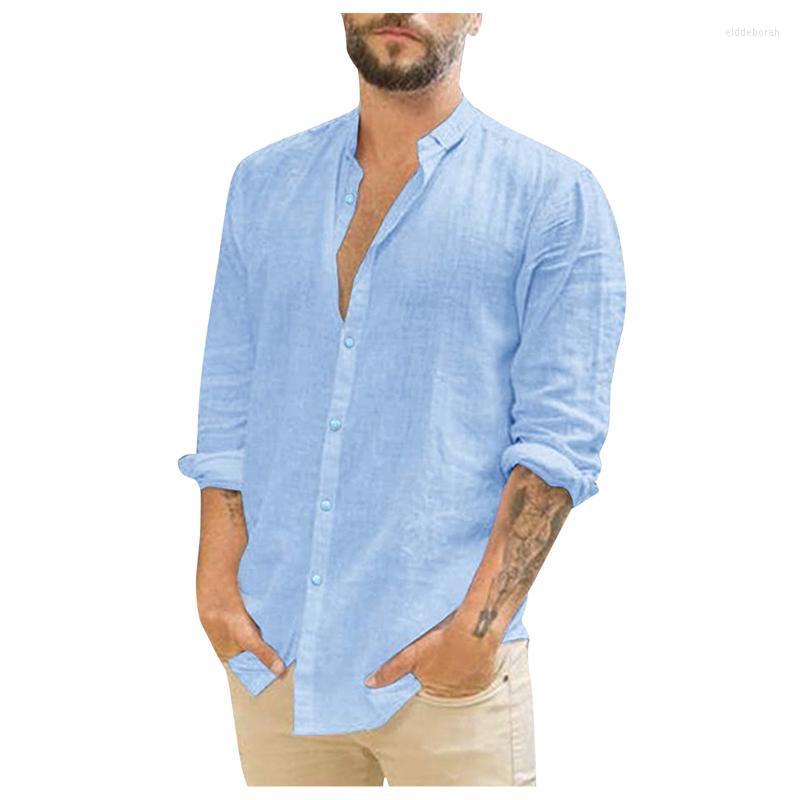 

Men's Casual Shirts Men's Shirt Simple Single Breasted Solid Long Sleeve Button Turn-Down Collar Tops For MenMen's Eldd22, Beige
