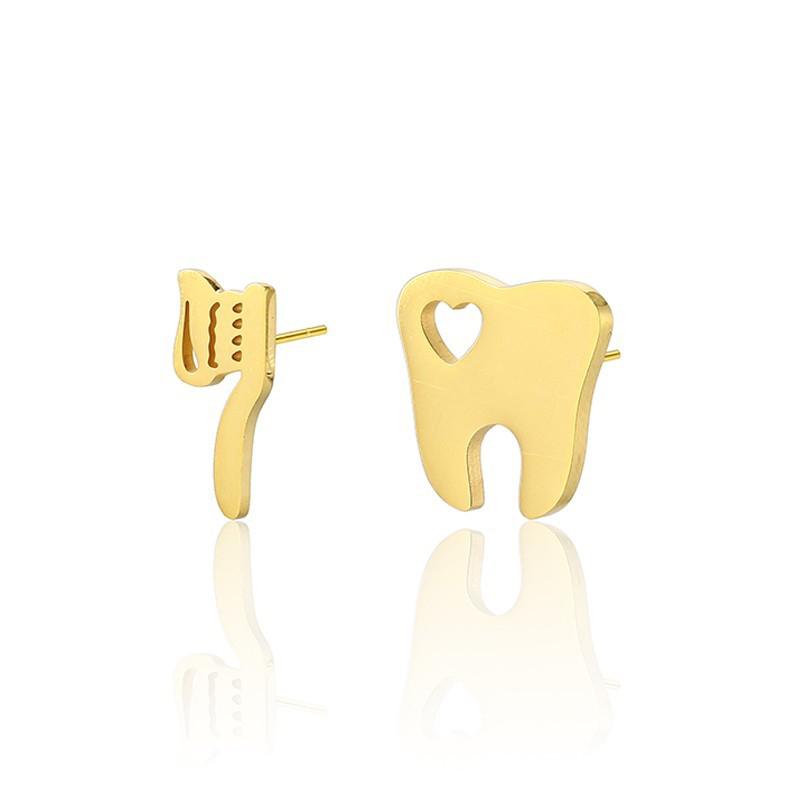 

Stud Stainless Steel Cute Gold Dentist Earrings Minimalist Toothbrush Jewelry Tooth For Men WomenStud