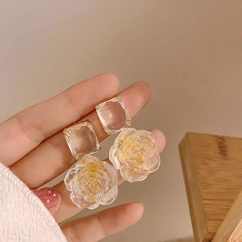 

Dangle & Chandelier 2022 Korean Elegant Transparent Roseflower Crystal Earrings Girls Fashion Champagne Pendientes Jewelry GiftsDangle