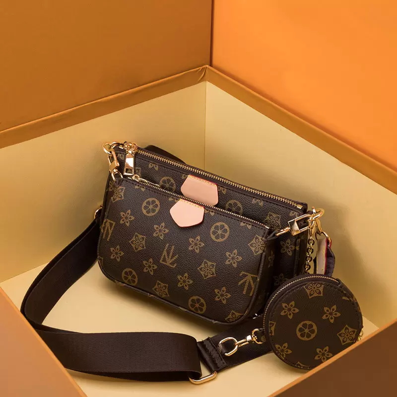 

Luxury Designer Handbag Purse Women Shoulder Bag 3pcs/set with Box Embossed Flower Leather Clutch Crossbody Messenger Bags Chain Coin Pouch Tote, Red