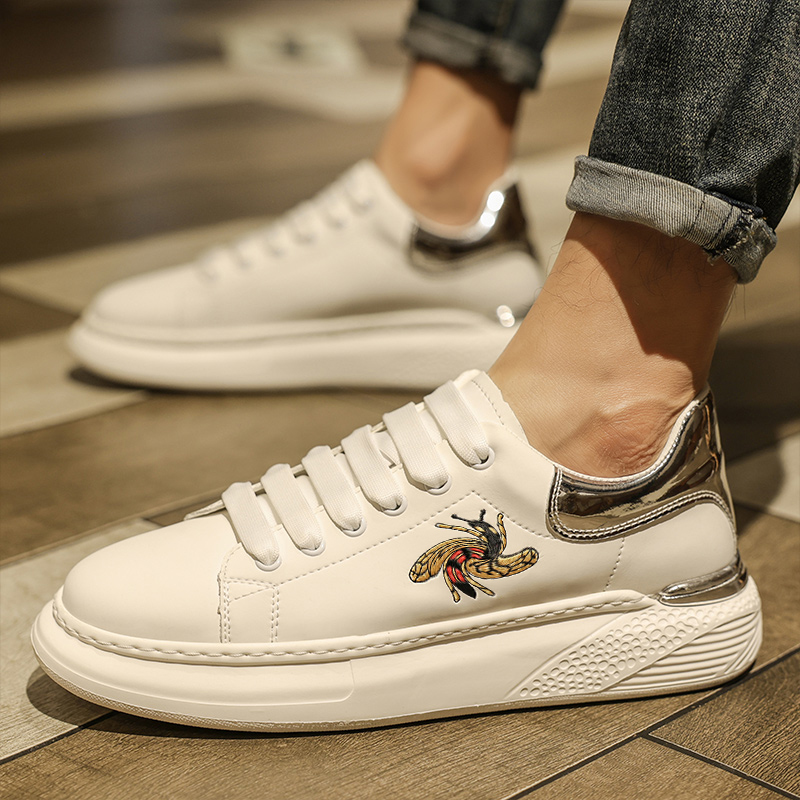 

Casual Fashion White Shoes Men PU Leather Solid Color Classic Round Head Daily Youth Street Lace-up Thick Bottom Trend Sneakers DP300, Clear