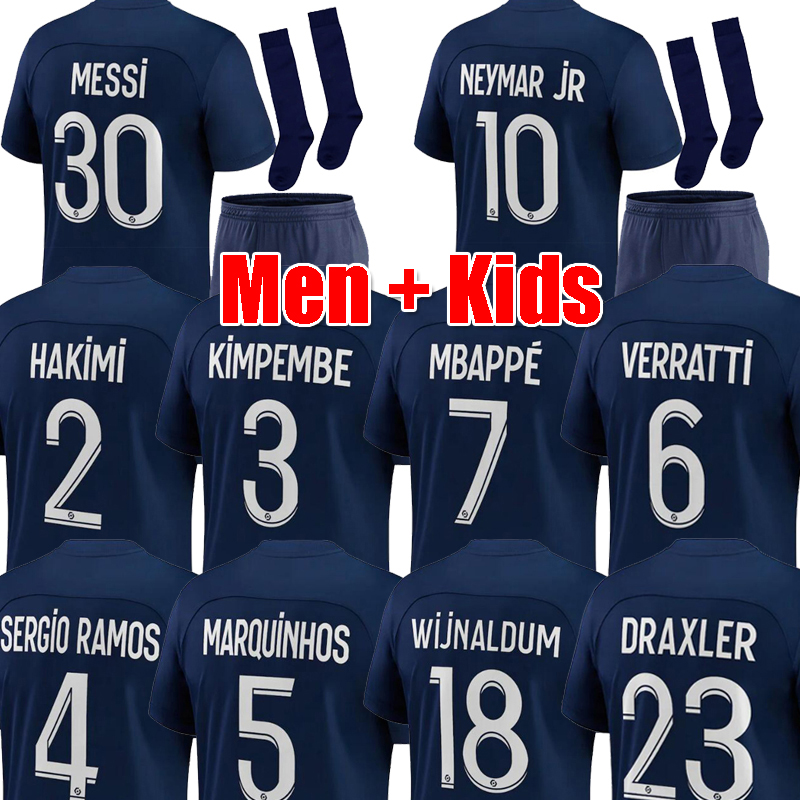 

MBAPPE HAKIMI SERGIO RAMOS WIJNALDUM soccer jerseys 21 22 23 Maillots pSGS football shirt 2022 2023 men kids kit set messi uniform enfants maillot de foot women, Home kids